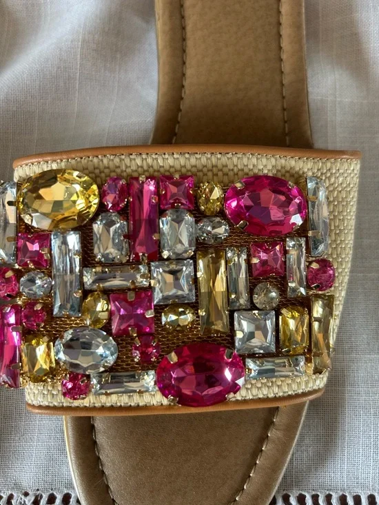 Embellished Pink & Gold Jeweled Slide Sandals - Women - Picture 2 of 4